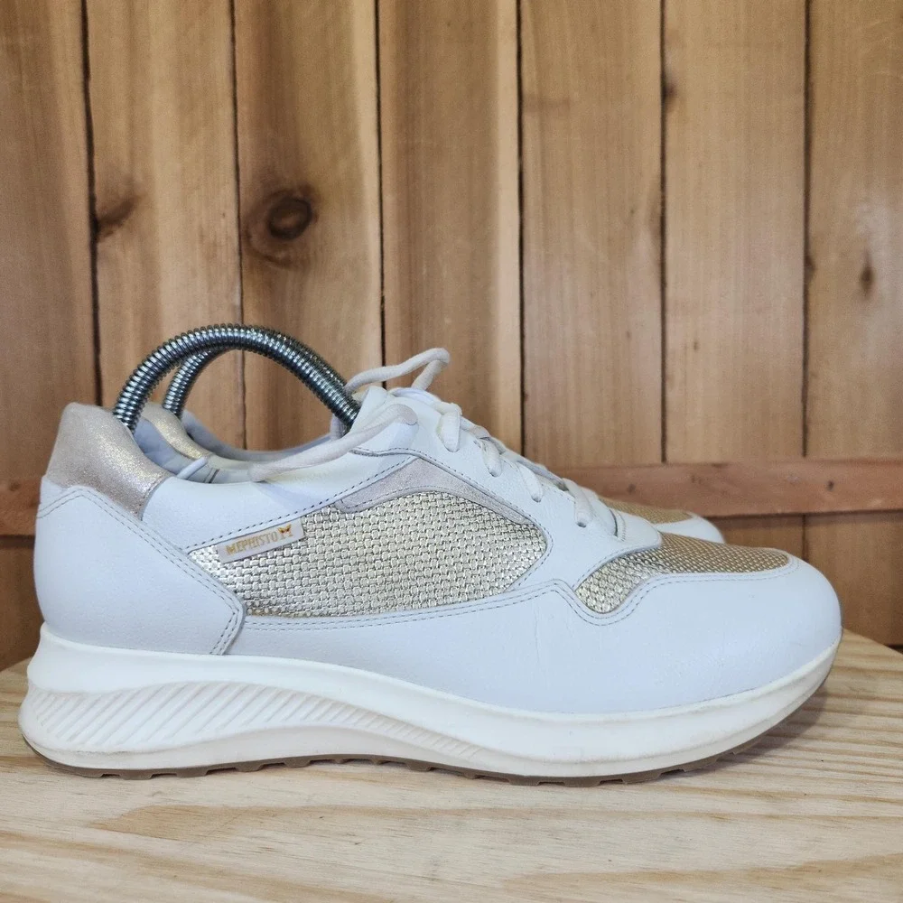 Mephisto‎ Karin Shoes Womens 9 40 White Gold Leather Comfort Walking Sneakers